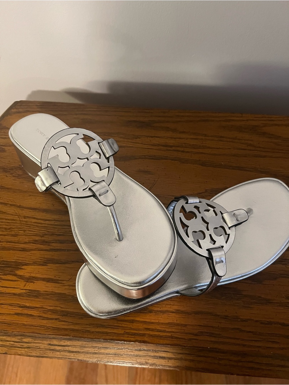 Tory Burch Miller Wedge Metallic Leather Thong Sandals - Picture 6 of 8